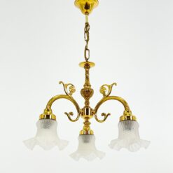 Žalvarinis trijų šakų sietynas su žiedo formos stiklo gaubtais 44x44x64 cm