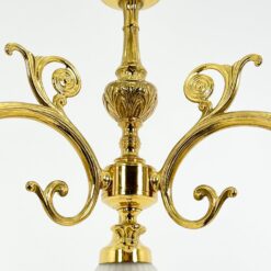 Žalvarinis trijų šakų sietynas su žiedo formos stiklo gaubtais 44x44x64 cm