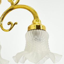 Žalvarinis trijų šakų sietynas su žiedo formos stiklo gaubtais 44x44x64 cm