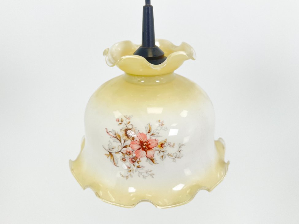 HN1537-pakabinami-sviestuvai-4 Pakabinamas šviestuvas stikliniu gaubtu su gėlių raštais 20x20x65 cm