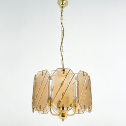 Metalinis aukso spalvos pakabinamas šviestuvas su stiklu 40x40x97 cm