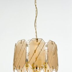 Metalinis aukso spalvos pakabinamas šviestuvas su stiklu 40x40x97 cm