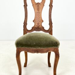 Ąžuolinės drožinėtos kėdės su žaliu veliūru 6 vnt. kompl. 51x49x105 cm, 52 cm