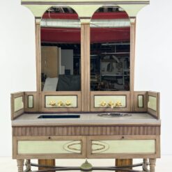 Dviejų stalčių ir praustuvų su maišytuvais vonios komoda su veidrodžiu 58x170x255 cm