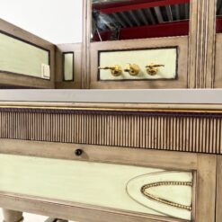 Dviejų stalčių ir praustuvų su maišytuvais vonios komoda su veidrodžiu 58x170x255 cm