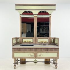 Dviejų stalčių ir praustuvų su maišytuvais vonios komoda su veidrodžiu 58x170x255 cm