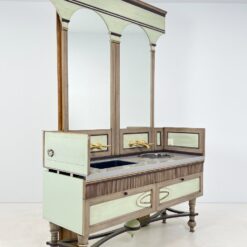 Dviejų stalčių ir praustuvų su maišytuvais vonios komoda su veidrodžiu 58x170x255 cm