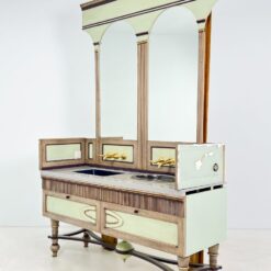 Dviejų stalčių ir praustuvų su maišytuvais vonios komoda su veidrodžiu 58x170x255 cm