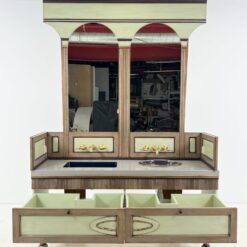 Dviejų stalčių ir praustuvų su maišytuvais vonios komoda su veidrodžiu 58x170x255 cm