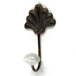 Bronzinis kriauklės formos kabliukas keramikiniu galiuku 4,5x7x13,5 cm