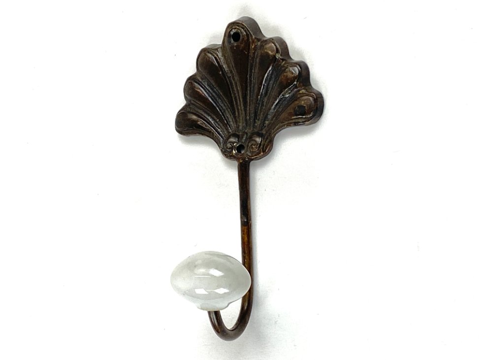 CY0411-kabliukai-2 Bronzinis kriauklės formos kabliukas keramikiniu galiuku 4,5x7x13,5 cm