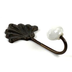 Bronzinis kriauklės formos kabliukas keramikiniu galiuku 4,5x7x13,5 cm