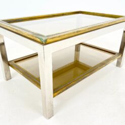 Vintažinis, metalinio rėmo su žalvariu staliukas su stiklu 50x80x41 cm