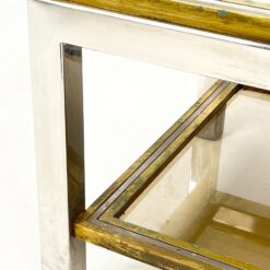 Vintažinis, metalinio rėmo su žalvariu staliukas su stiklu 50x80x41 cm