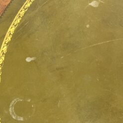 Apvalus riešutmedžio staliukas odiniu stalviršiumi 107x107x74 cm