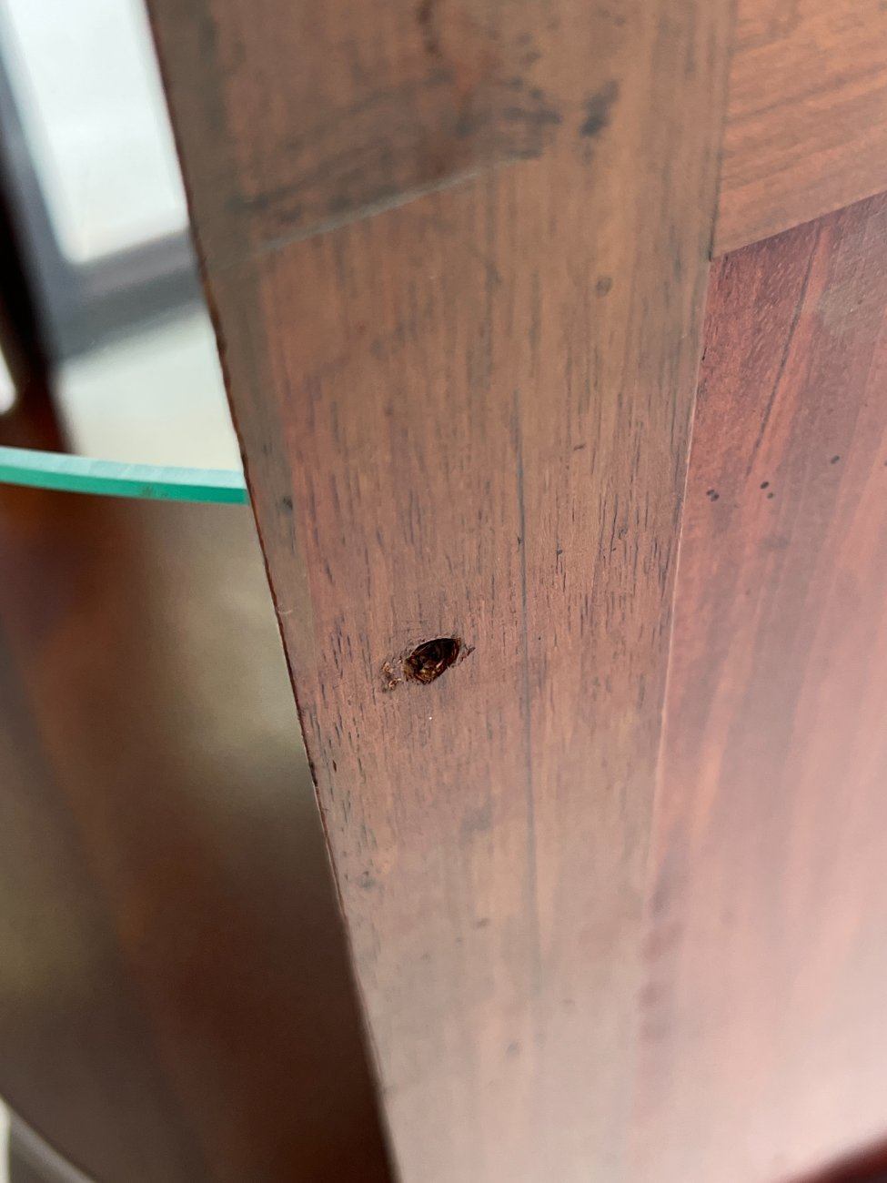 DP0323-vitrinos-20 Angliško stiliaus raudonmedžio vitrinėlė su apšvietimu 46×45,5×161,5 cm