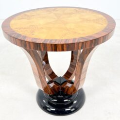 Art Deco stiliaus apvalus riešutmedžio lukšto staliukas 59,5×59,5×59,5 cm