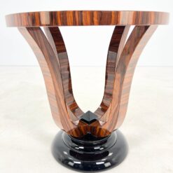 Art Deco stiliaus apvalus riešutmedžio lukšto staliukas 59,5×59,5×59,5 cm