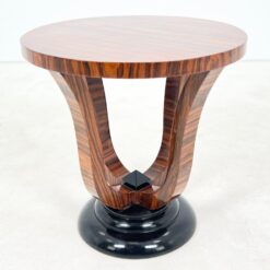 Art Deco stiliaus apvalus riešutmedžio lukšto staliukas 60x60x60 cm