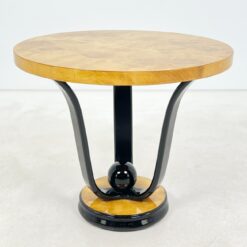 Art Deco stiliaus apvalus riešutmedžio lukšto staliukas 71x71x61 cm