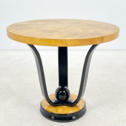 Art Deco stiliaus apvalus riešutmedžio lukšto staliukas 71x71x61 cm