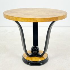 Art Deco stiliaus apvalus riešutmedžio lukšto staliukas 71x71x61 cm