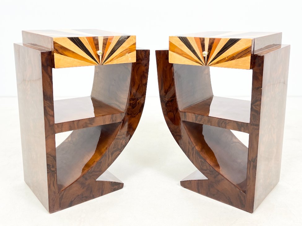 HF0444-spinteles-2 Art deco stiliaus riešutmedžio spintelės 2 vnt. Komplektas 40x50x74 cm