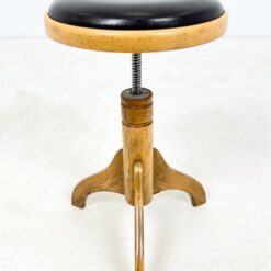 Vintažinė medinė reguliuojamo aukščio pianino kėdutė su eko oda 37x37x47(+15) cm