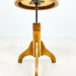 Vintažinė medinė reguliuojamo aukščio pianino kėdutė su eko oda 37x37x47(+15) cm