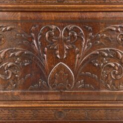 Ąžuolinė vienų durų, drožinėta knygų spinta 38,5×114,5×185 cm