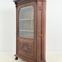 Ąžuolinė vienų durų, drožinėta knygų spinta 38,5×114,5×185 cm