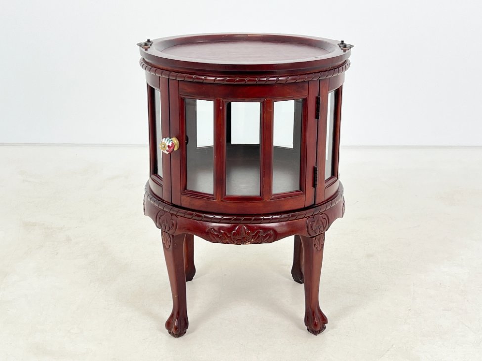 HK1060-barai-2 Apvalus raudonmedžio bariukas su padėklu 54x53x71,5 cm