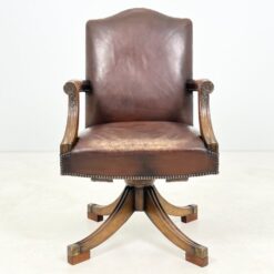 Ąžuolinio rėmo 360° sukamas darbo krėslas su oda 70x66x106 cm, 50 cm