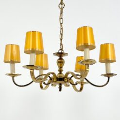 Žalvarinis pakabinamas šešių šakų sietynas su gaubteliais 69x69x68 cm