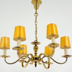 Žalvarinis pakabinamas šešių šakų sietynas su gaubteliais 69x69x68 cm