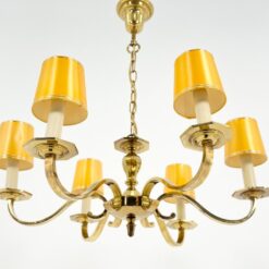 Žalvarinis pakabinamas šešių šakų sietynas su gaubteliais 69x69x68 cm