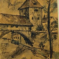 Kreidelėmis ant popieriaus pieštas peizažas Nürnberg Tratzenzwinger 1,5x42x53,5 cm