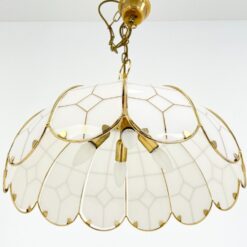 Aukso spalvos metalo pakabinamas šviestuvas su stiklu 53x53x129 cm