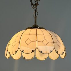 Aukso spalvos metalo pakabinamas šviestuvas su stiklu 53x53x129 cm