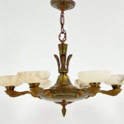 Bronzinis šešių šakų sietynas su natūralaus akmens gaubtais 86x86x74 cm