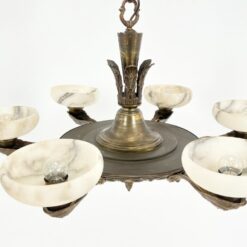 Bronzinis šešių šakų sietynas su natūralaus akmens gaubtais 86x86x74 cm