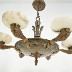 Bronzinis šešių šakų sietynas su natūralaus akmens gaubtais 86x86x74 cm