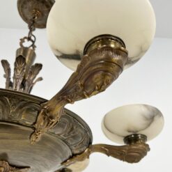 Bronzinis šešių šakų sietynas su natūralaus akmens gaubtais 86x86x74 cm