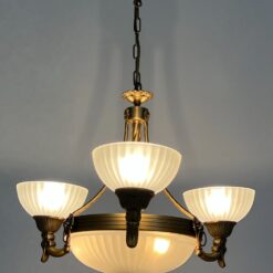 “Orion” aukso spalvos metalo sietynas su stiklo gaubtais 58x58x77 cm