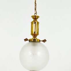 Žalvarinis pakabinamas šviestuvas su stikliniu gaubtu 24x24x83 cm