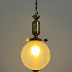 Žalvarinis pakabinamas šviestuvas su stikliniu gaubtu 24x24x83 cm