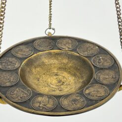 Žalvarinė pakabinama lėkštė su senovinių monetų atvaizdais 19,5×19,5×42 cm