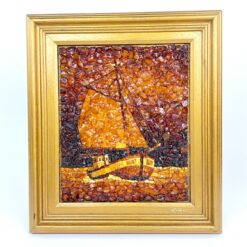 Paveikslas - mozaika iš gintaro "Laivas" mediniame rėme 5x37x42 cm