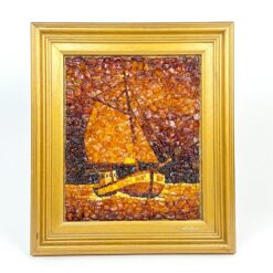 Paveikslas – mozaika iš gintaro “Laivas” mediniame rėme 5x37x42 cm