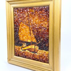 Paveikslas – mozaika iš gintaro “Laivas” mediniame rėme 5x37x42 cm